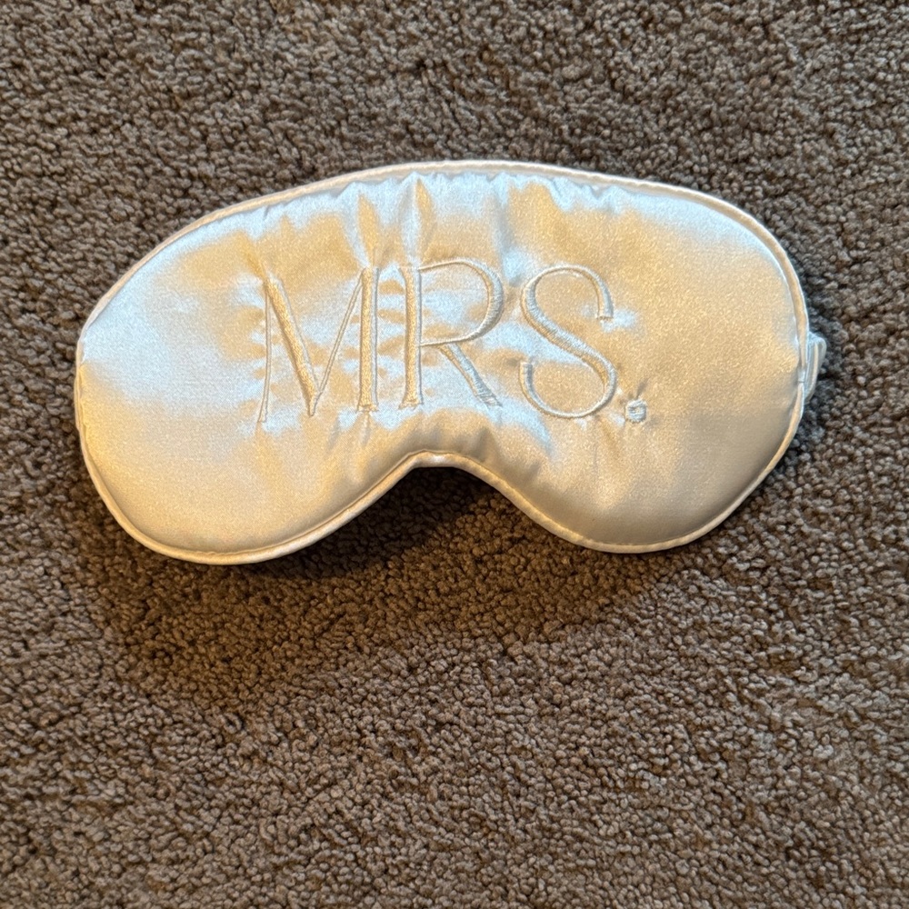 White Satin Sleep Mask with 'MRS.' Embroidery